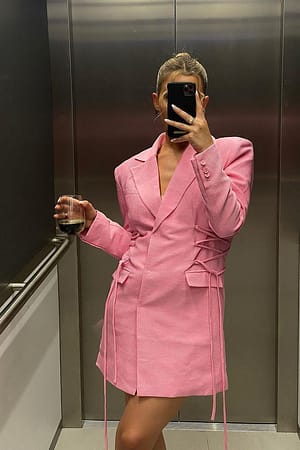 Pink Vestido Tipo Blazer Com Detalhes De Laços