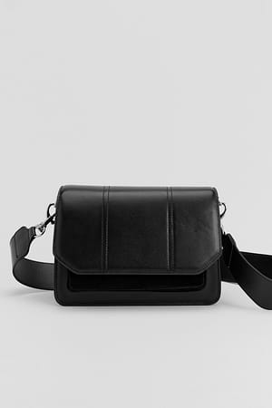 Black Leather Compartment Crossover Bag