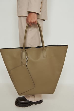 Dark Olive Leather Oversize Bucket Bag
