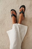Black Leather Toe Strap Slippers