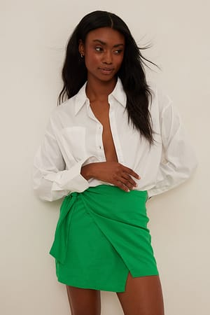 Green Minifalda envolvente de mezcla de lino
