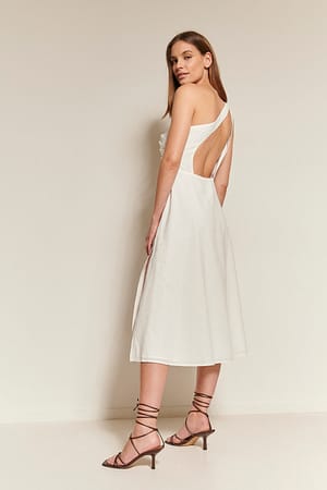 Offwhite Linen Blend Deep Back Dress