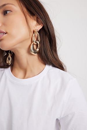 Gold Long Oval Hanging Earrings