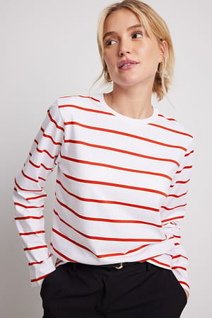Red/White Long Sleeve Boxy Fit Stripe Top