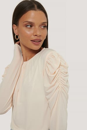 Offwhite Long Sleeve Gathered Shoulder Top