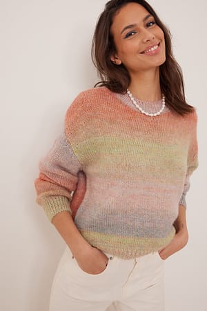 Multi Stripe Strikket løstsiddende sweater