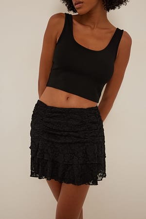 Black Low Waist Frilled Laced Mini Skirt