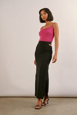 Black Recycled Cut Out Maxi Skirt