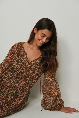Leopard Print Reciclado vestido Maxi Translúcido