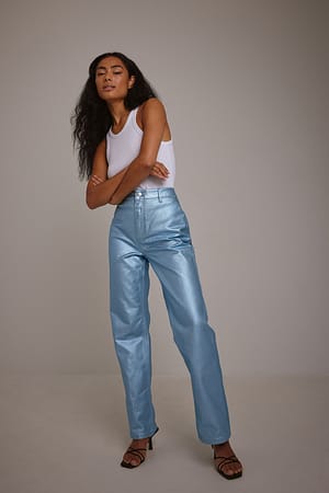 Blue Metalliske bukser med rette ben
