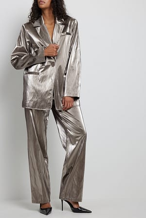 Dark Silver Luźne spodnie z średnią talią