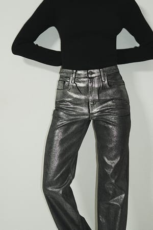 Silver Coated Denim Jeans com revestimento prateado de cintura média