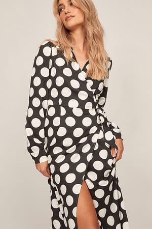 Black/White dots Midi Overlap Dress