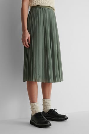 Khaki Midi Pleated Skirt