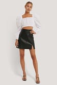 Black Mini Slit PU Skirt