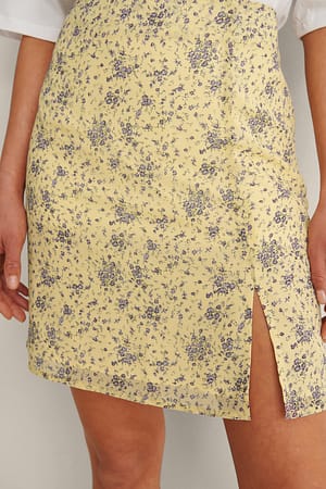 Yellow Flower Mini Slit Skirt