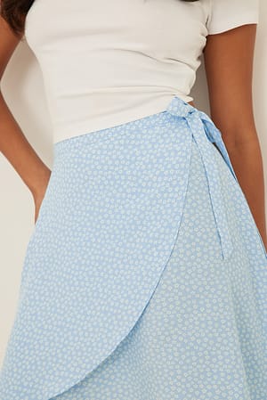 Light Blue Flower Mini Wrapped Skirt