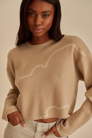 Light Beige Strikket sweater med motiv