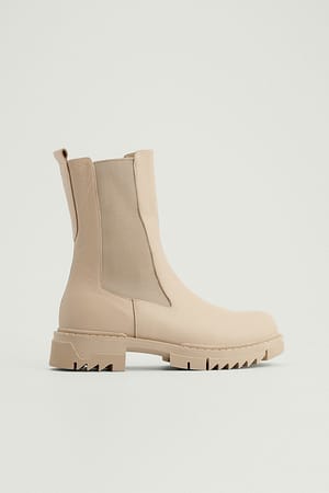 Beige Leather Profile Chelsea Boots