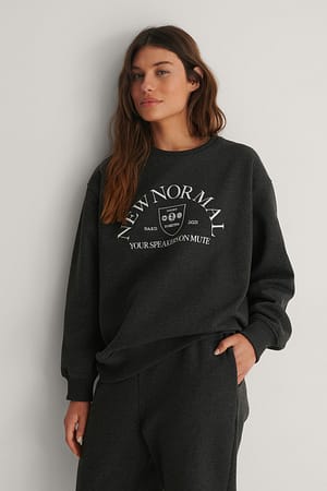 Dark Grey Melange Organic New Normal Embroidery Print Sweatshirt