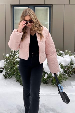 Dusty Light Pink Cropped Puffer Jacket