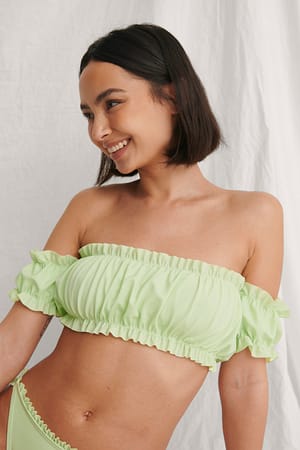 Green Off Shoulder Recycled Ruffled Top