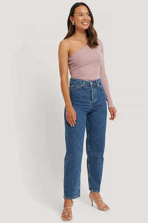Dusty Pink One Shoulder Babylock Ribbed Top