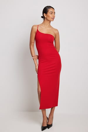 Red Yksiolkaiminen pitkä halkiollinen mekko