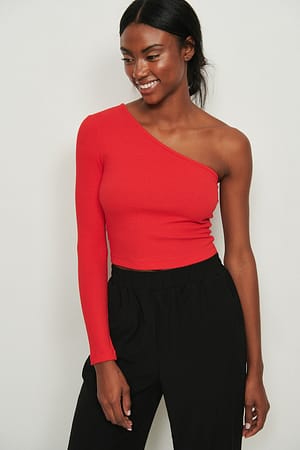 Red One Shoulder Rib Top