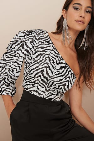 Zebra One Shoulder Sequin Top