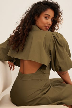 Olive Green Miniklänning med öppen rygg