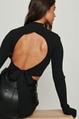Black Open Back Ribbed Knitted Sweater