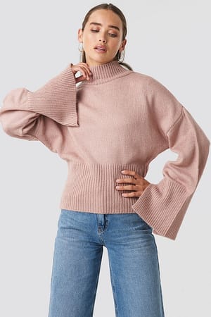Pink Open Sleeve Knitted Sweater