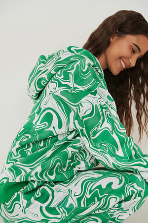 Green Swirl Print Organisk oversized hettegenser med trykk