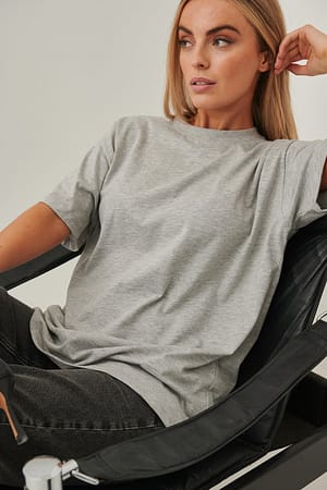 Grey Melange T-shirt Orgânica Oversize com Gola Redonda