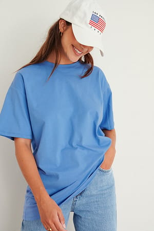 Blue Luźny T-shirt z okrągłym dekoltem, z tkaniny organicznej