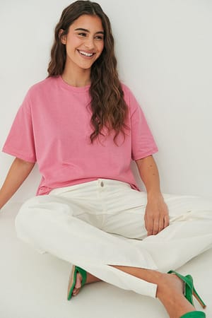 Pink Melange T-shirt Orgânica Oversize com Gola Redonda