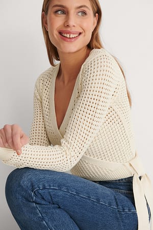 Light Beige Overlap Hole Knitted Sweater