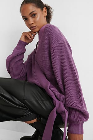 Strong Purple Overlap Knitted Sweater