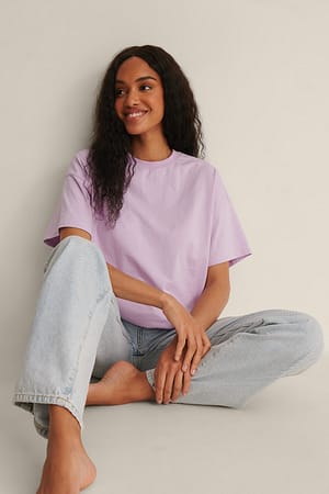 Light Lilac Oversized T-skjorte med 3/4-ermer