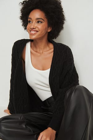 Black Oversized Cable Knitted Cardigan