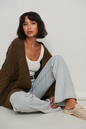 Brown Oversized Cable Knitted Cardigan
