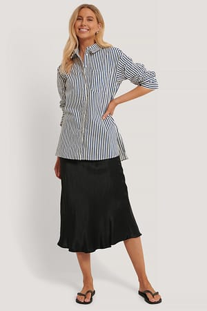 Blue Stripe Oversize Bomullskjorta Med Ficka