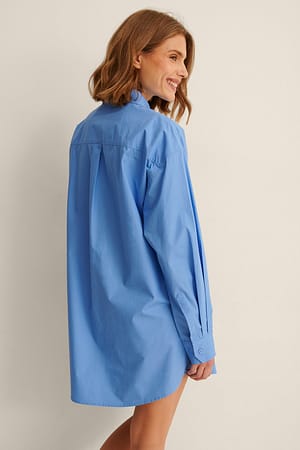 Blue Ekologisk oversize skjortklänning i bomull