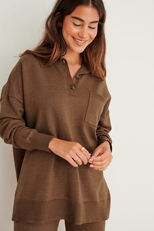 Brown Strikket sweater i overstørrelse med brystlomme