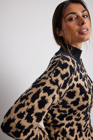 Leopard Camisola de Malha Oversize com Padrão