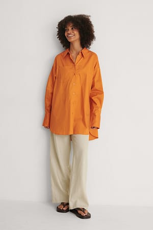Orange Oversize skjorte med lomme