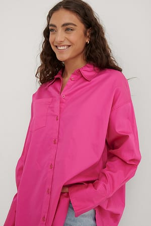 Strong Pink Oversize skjorta med ficka