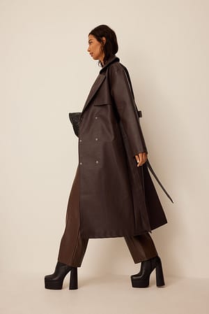 Dark Brown Trench coat oversize de pele sintética