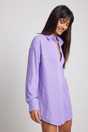 Purple Oversized skjortklänning med paljetter